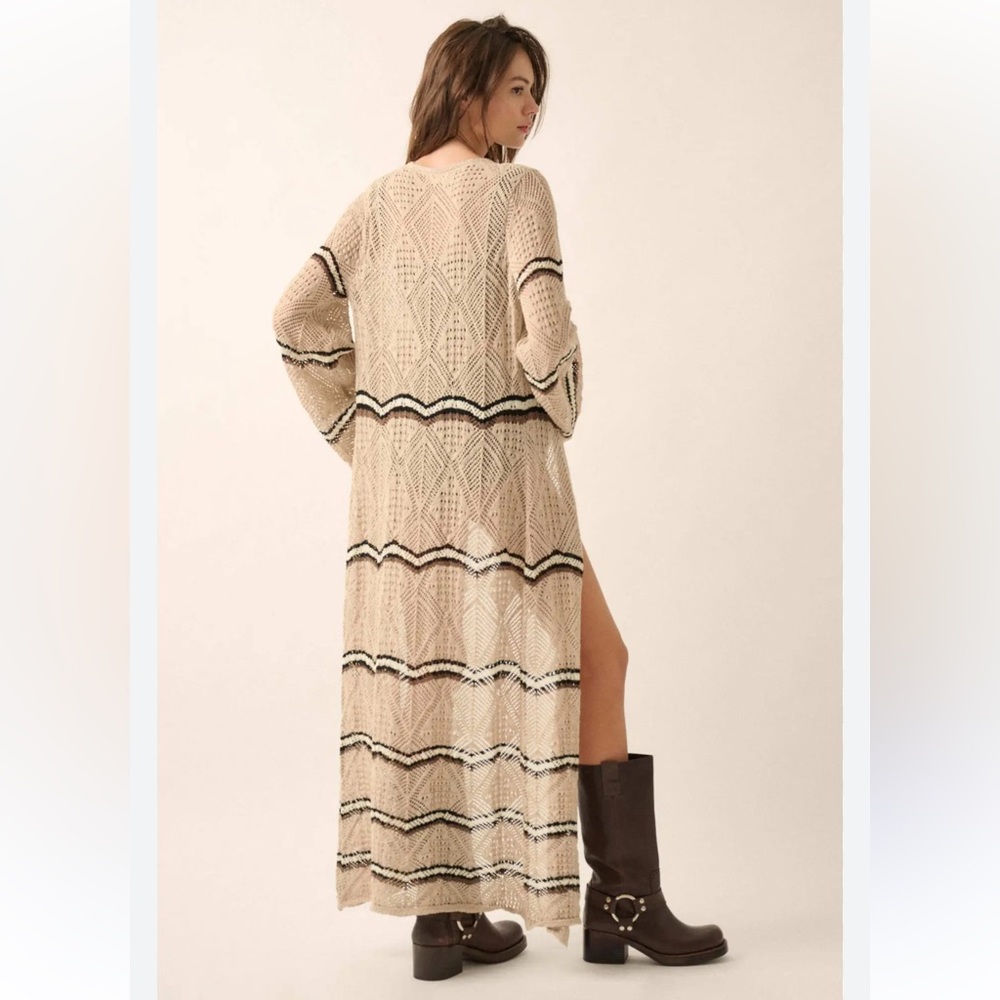 Promesa Diamond Days Striped Crochet Duster Cardigan Size Small View 3